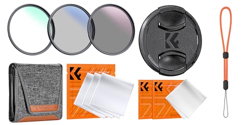 K&F CONCEPT 52mm 4-in-1 Center Pinch Lens Cap Cover + UV/CPL/ND Lens Filter Kit (3 Pieces)