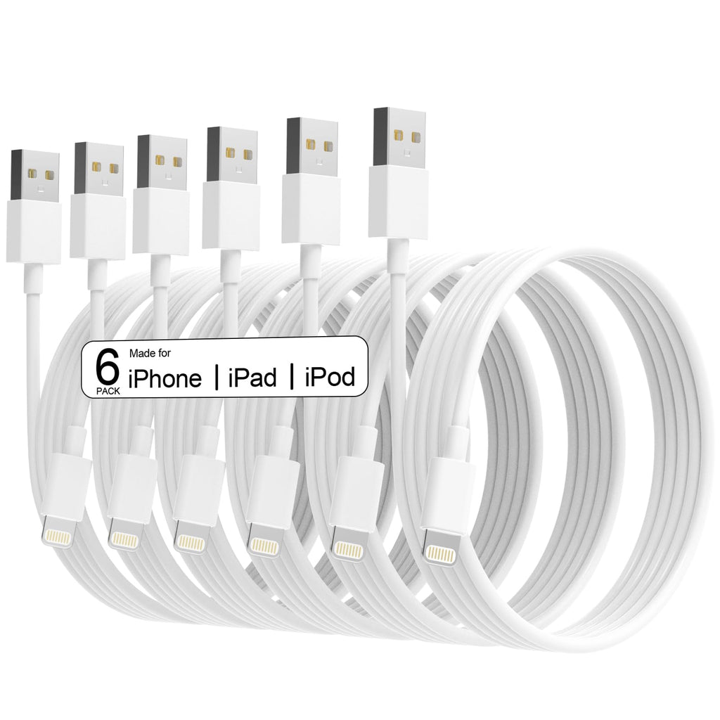 6Pack(3/3/6/6/6/9 FT) Original [Apple MFi Certified] iPhone Charger Fast Charging Lightning Cable iPhone Charger Cord Compatible iPhone 14/13/12/11 Pro Max/XS MAX/XR/XS/X/8/7 Plus iPad AirPods White