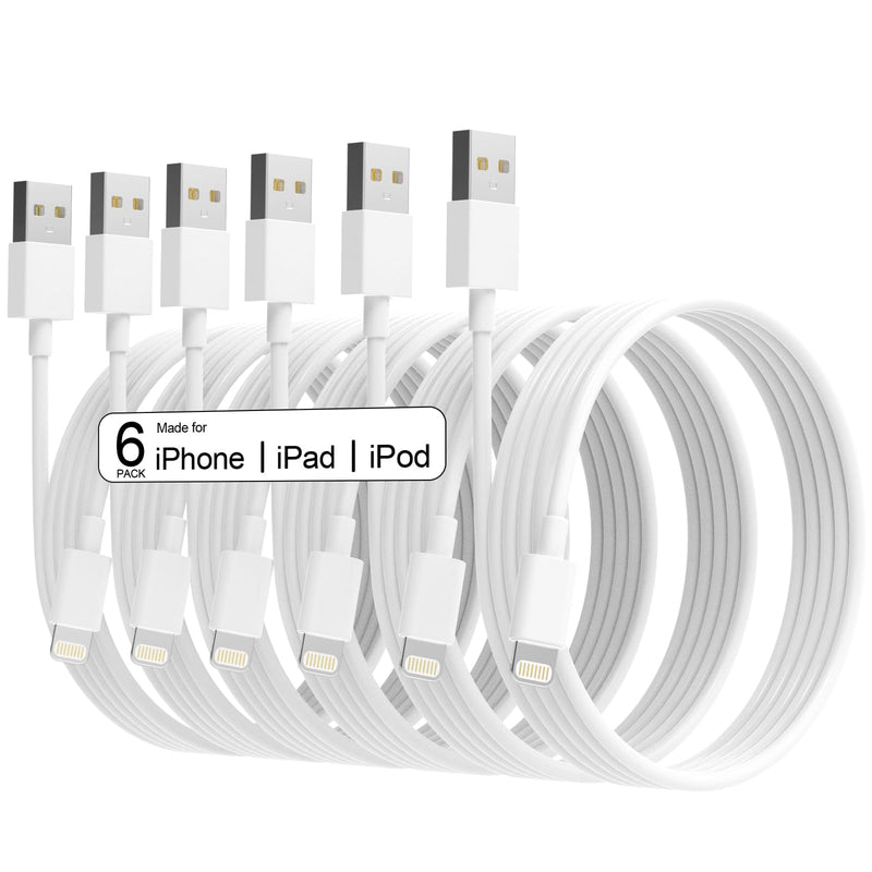 6Pack(3/3/6/6/6/9 FT) Original [Apple MFi Certified] iPhone Charger Fast Charging Lightning Cable iPhone Charger Cord Compatible iPhone 14/13/12/11 Pro Max/XS MAX/XR/XS/X/8/7 Plus iPad AirPods White