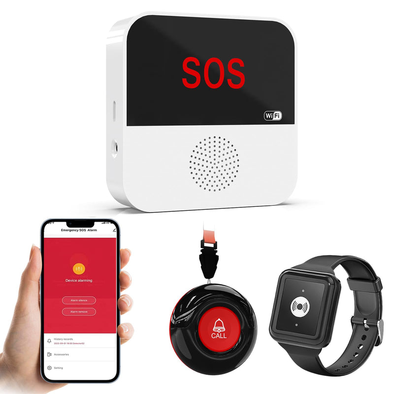 WiFi Wireless Caregiver Pager Call Button System Emergency Alert System Life Alert Button for Seniors Patient Disabled Elderly 1 Call Button 1 Watch Button 1 Receiver(only Supports 2.4GHz Wi-Fi) 1 Button & 1 Watch & 1 Receiver