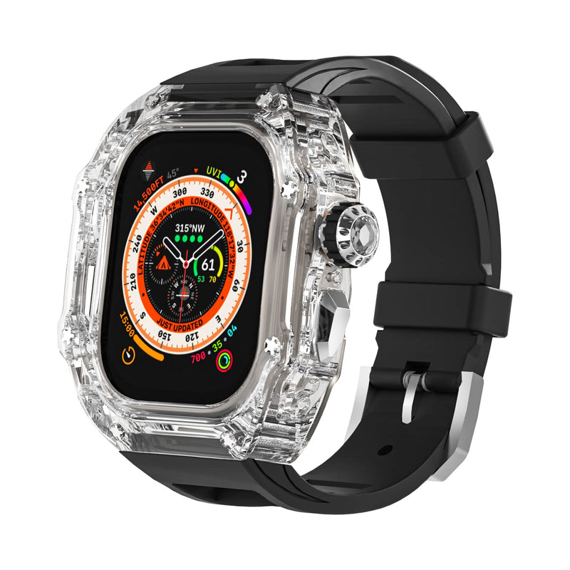 Transparent Designer Case with Band for Apple Watch Ultra 49mm Titanium, Luxury Crystal Clear Rugged Military Protective Hard Cover Bumper, Heavy Duty Tactical Protection for Men iWatch 49 mm