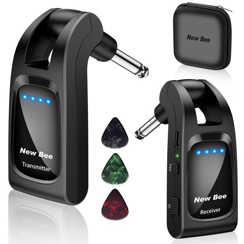 [AUSTRALIA] - Wireless Guitar System 2.4 GHz with 6 Channels Rechargeable Audio Wireless Guitar Transmitter Receiver for Bass Electric Instruments Black 