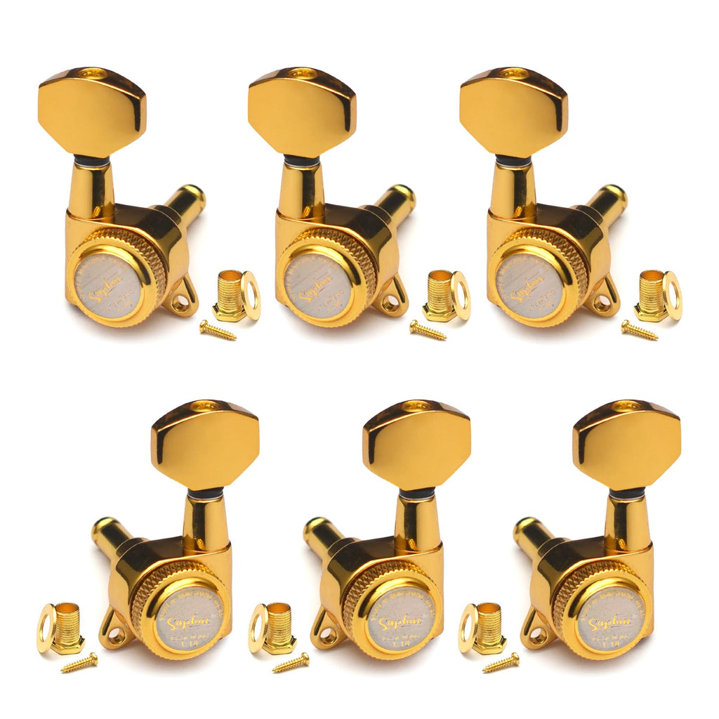 SAPHUE Guitar Locking Tuners 1:18 Lock String Tuning Key Pegs Machine Head with Hexagonal Handle Replacement for Electric Folk or Acoustic Guitars (Gold) Gold