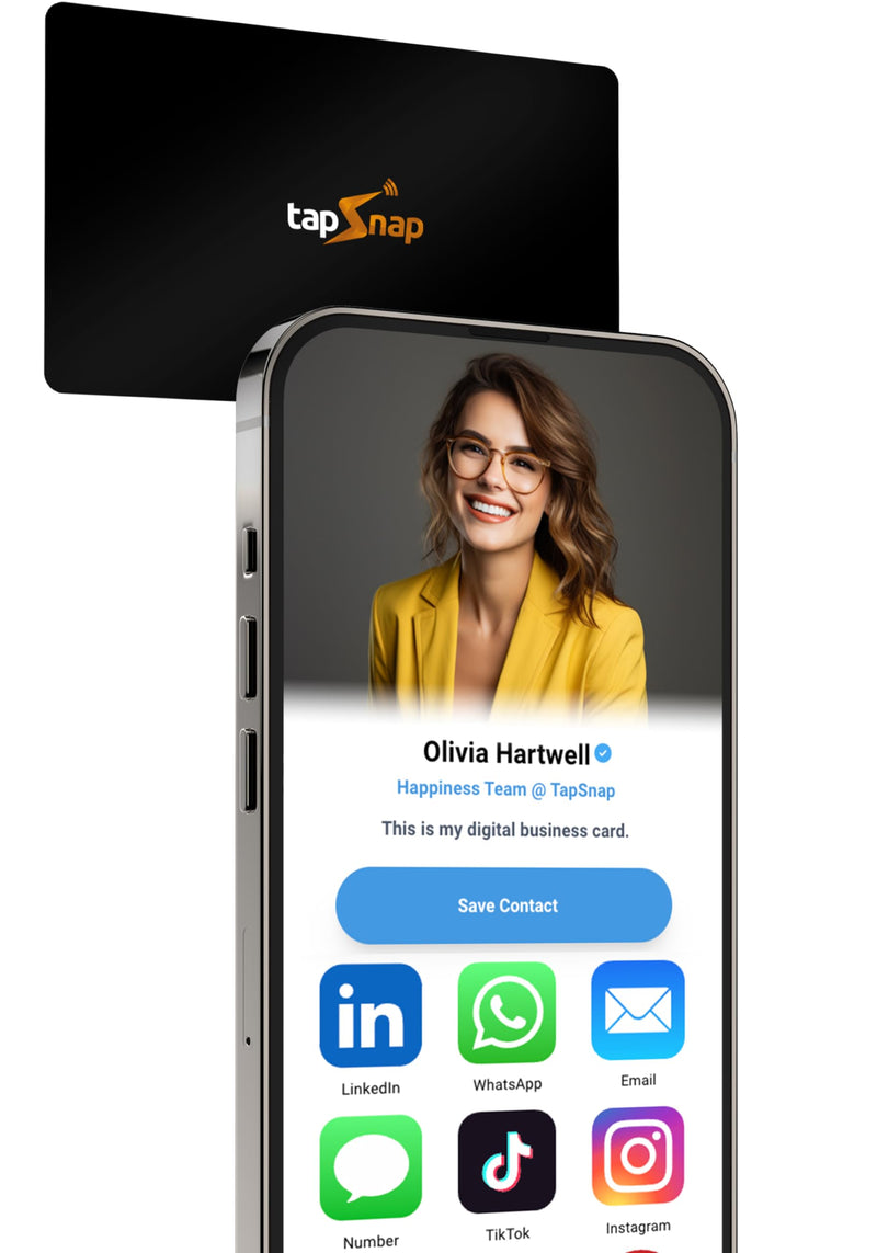 Digital Business Card by TapSnap | No Subscription/No Fee | Tap to Share Smart NFC | Custom Business Card | Smart Networking Card | iPhone & Android (Black) Black