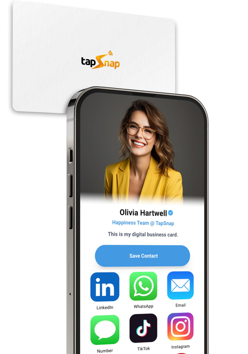 Digital Business Card by TapSnap | No Subscription/No Fee | Tap to Share Smart NFC | Custom Business Card | Smart Networking Card | iPhone & Android (White) White