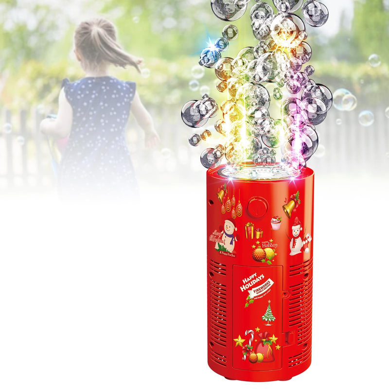 Fireworks Bubble Machine with 240ml Bubble Solution, Portable Automatic Bubble Machine with Lights and Closeable Music, Bubble Maker Toys for Kids Outside Activities Parties Wedding Christmas 1pcs