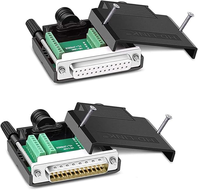 Jienk 2PCS DB25 Breakout Board Connector, RS232 D-SUB Serial Thinner 25 Pin Port Terminal Solderfree Adapter with Case Accessories (M/F) M/F