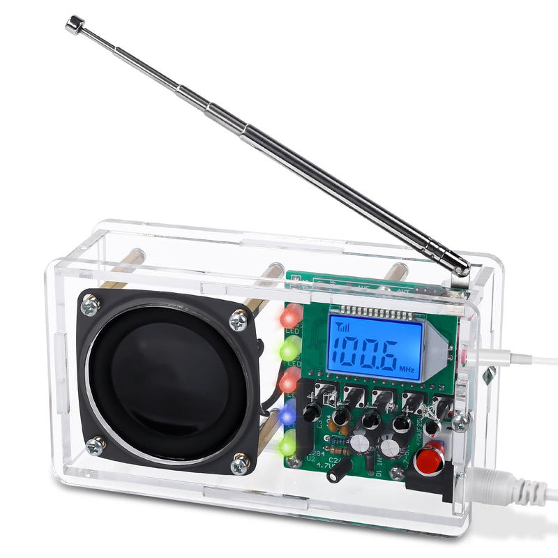 FM Radio Kit, Icstation Soldering Project Radio with LED Flashing Lights DIY Radio Kits with Headphone Jack LCD Display Soldering Practice Kit FM 76-108MHz for STEM Educational DIY Present