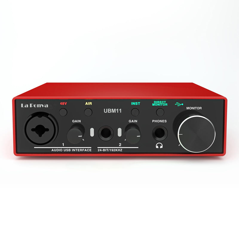 2023 La Ponva USB Audio Interface for Pc and Mac, 24Bit/192kHz High-Fidelity for Professional Recording, Podcasting, Streaming, with XLR/48V Phantom Power for MIC, Ultra-low Latency for Studio