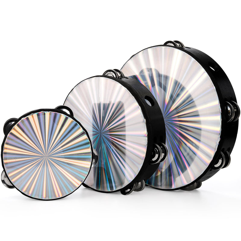 [AUSTRALIA] - YOUEON 3 Pack Radiant Tambourine with Double Row Jingles, 6/8/10 Inch Hand Held Drum, Reflective Tambourines for Adults, Musical Instrumen for Church, Dance, Party, KTV 