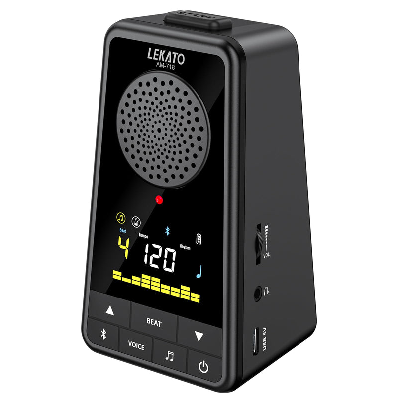 [AUSTRALIA] - LEKATO Bluetooth Speaker Metronome for Guitar Piano Drum, Rechargeable 2-in-1 Electronic Digital Metronome with Vocal Counts, Portable Wireless Speaker Beats Mixer, Black 2-in-1 Bluetooth Speaker Metronome-Black 