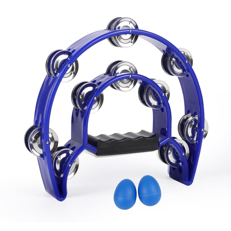 [AUSTRALIA] - Tambourine Musical Instrument with Egg Shakers - Double Row Metal Jingles Tambourines Half Moon Handheld Percussion Gift for Adults Church Musical Education KTV Party Dance (Blue) Blue 