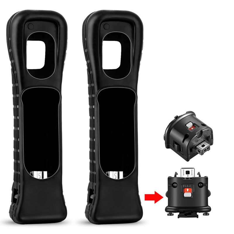 XiQiDianr 2 Motion Plus Attachment and 2 Silicon Case for Nintendo Wii Remote Controller, Motion Plus Adaptor Sensor Accelerator Replacement for Wii Motion Plus Adapter（Black） Black