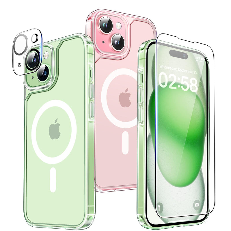 TAURI for iPhone 15 Plus Case, Compatible with Magsafe [Yellowing Resistant] with 2X Screen Protector + 2X Camera Lens Protector, Military-Grade Protection, Slim Magnetic Phone Case, Clear for iPhone 15 Plus 6.7" A-Clear