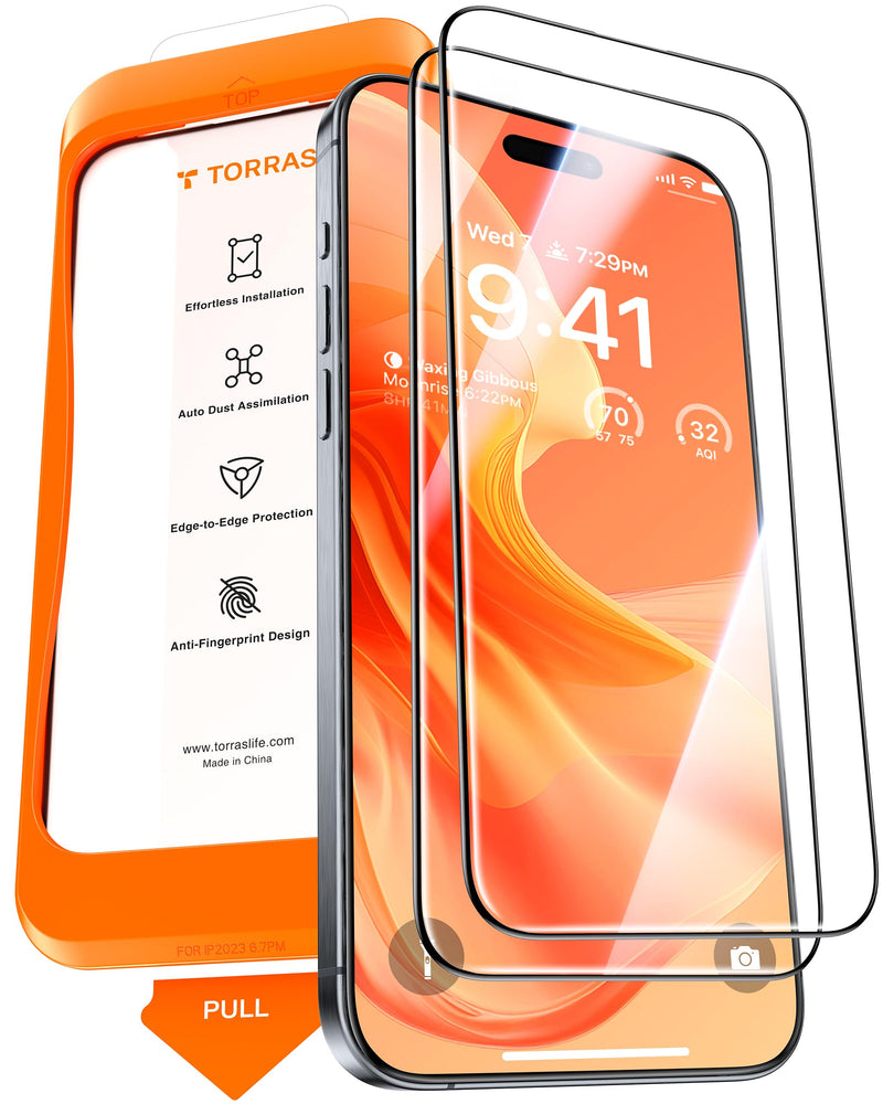 TORRAS Top-Notch Diamond Shield for iPhone 15 Pro Max Screen Protector [ 9H+ Military-Grade Protection] Unbreakable Shatterproof Tempered Glass for iPhone 15 ProMax Full Coverage Screen Protector, iPhone 15 Pro Max（6.7 inch）