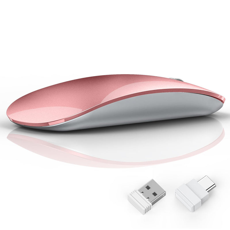 [AUSTRALIA] - Uiosmuph Wireless Mouse, USB C Rechargeable Computer Mouse, Slim Silent Mice 2.4GHz Optical with USB Nano Receiver and Type C Receiver for Laptop/Mac/PC Rose Gold 