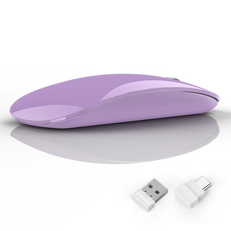 [AUSTRALIA] - Uiosmuph Wireless Mouse, USB C Rechargeable Computer Mouse, Slim Silent Mice 2.4GHz Optical with USB Nano Receiver and Type C Receiver for Laptop/Mac/PC Purple 