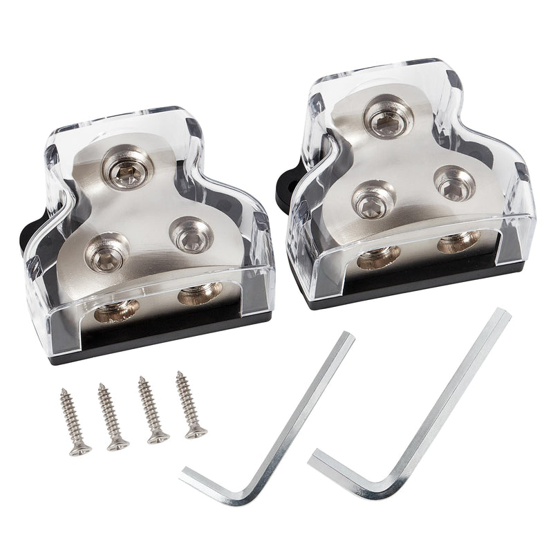 2PCS 2-Way Zine-Alloy Power Distribution Block, 0/2/4 Gauge in 4/8 Gauge Out Auto Car Audio Distribution Connecting Block, 2 Way Ground Distribution Block for Audio Amplifier Splitter ２ way (２PCS)