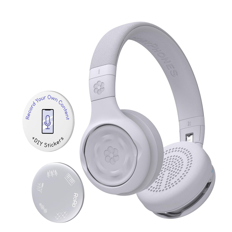 STORYPHONES, Storytelling Foldable Bluetooth Kids Headphones-Intro Bundle with ZenDisk and PlayShield, Perfect for Travel, Learning, Screen-Free Entertainment, Stories and Music by Onanoff (Grey) Grey