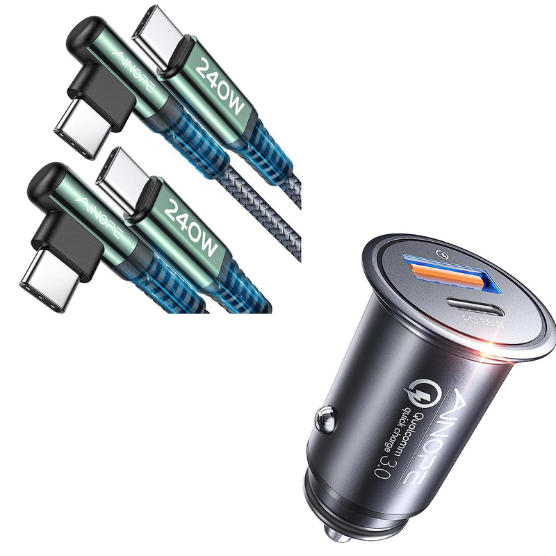 AINOPE USB C Car Charger, 54W iPhone Car Charger Adapter, 240W USB C to USB C Cable 6.6ft/2Pack