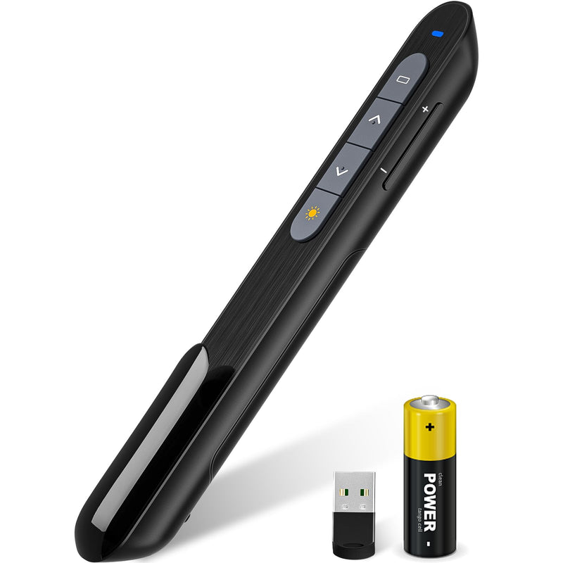 Presentation Clicker, Wireless Presenter with Red Light Pointer, Clicker for Powerpoint Presentations RF 2.4GHz USB Presenter Remote Google Slide Advancer with Hyperlink Volume Control F07 AAA-USB