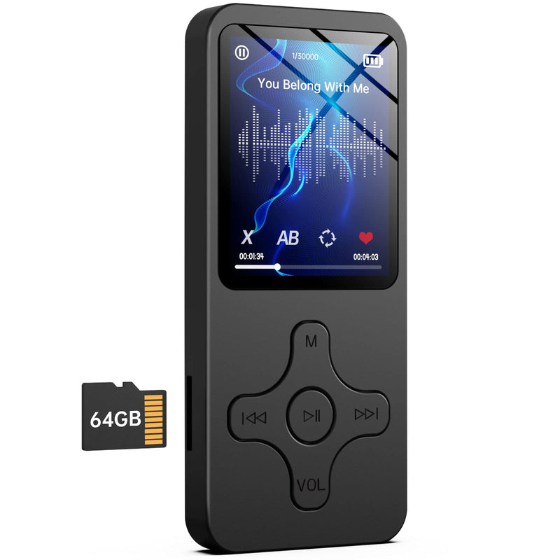 64GB MP3 Player with Bluetooth 5.0, Physical Buttons, Portable HiFi Lossless Sound, Music mp3 mp4 Player for Kids with Speaker FM Radio Recording Photo Video e-Book