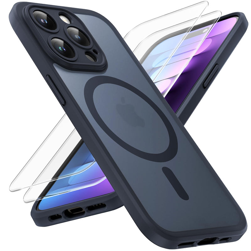 TOCOL 3 in 1 Magnetic for iPhone 15 Pro Max Case, Upgraded [Full Camera Protection], [Compatible with MagSafe] [15FT Drop Protection] Shockproof Translucent 15 ProMax Bumper 6.7, Black for iPhone 15 Pro Max 6.7" Space Black