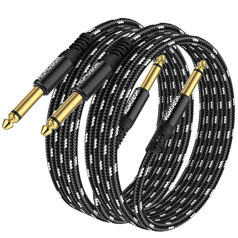 HOSONGIN Guitar Cable 2 Pack 10ft - 1/4 Inch Electric Instrument Cable Bass AMP Cord for Electric Guitar, Bass Guitar, Electric Mandolin, Pro Audio - Black/White Braided Tweed, 24K Gold Plated Plug 10 Feet 1/4" TS Mono Guitar Cable