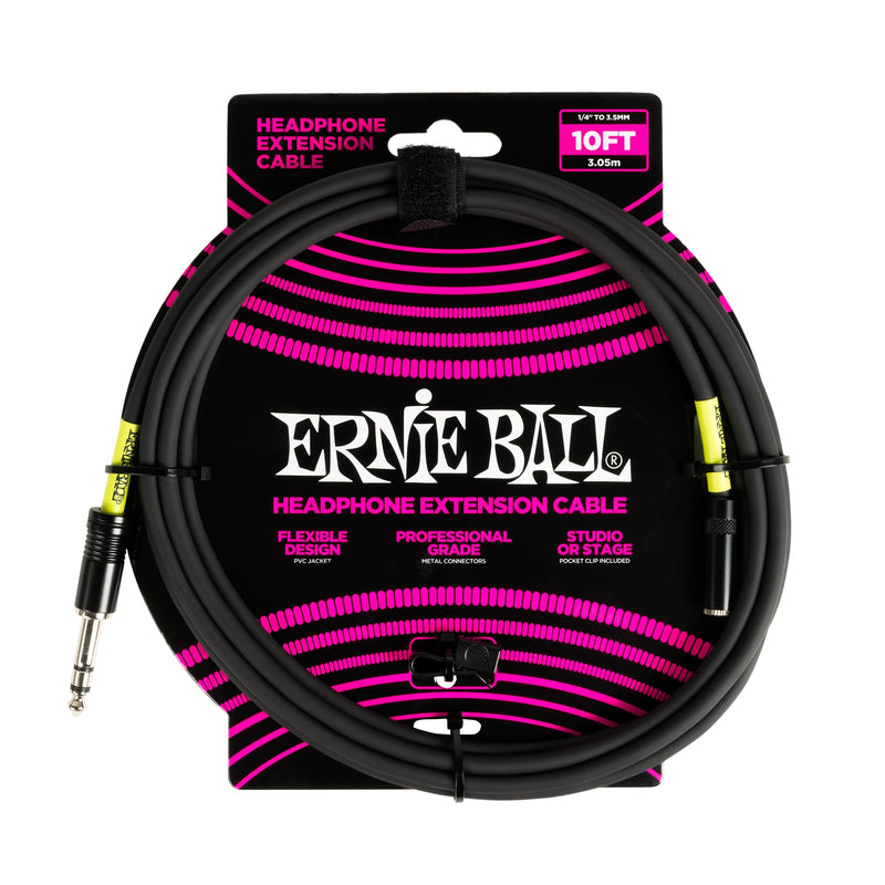 Ernie Ball Headphone Extension Cable 1/4 to 3.5mm 10ft - Black 1/4" to 3.5mm 10 feet