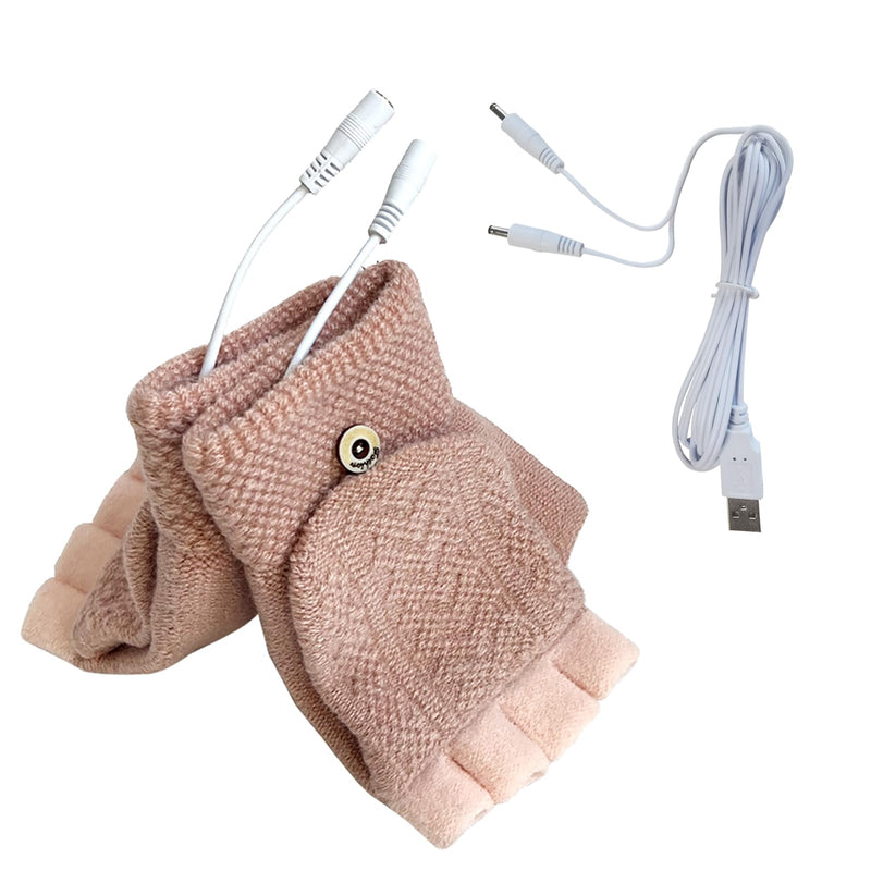 Women's & Men's USB Heated Gloves Mitten Full & Half Fingerless Winter Hands Warmer Laptop Gloves Pure Pink
