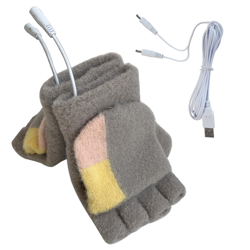 Women's & Men's USB Heated Gloves Mitten Full & Half Fingerless Winter Hands Warmer Laptop Gloves Colorful Grey