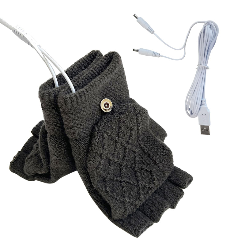 Women's & Men's USB Heated Gloves Mitten Full & Half Fingerless Winter Hands Warmer Laptop Gloves Pure Grey
