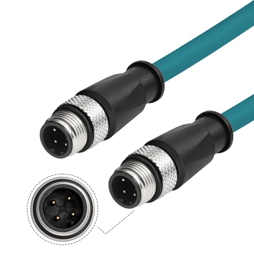 3m Profinet Industrial Ethernet Camera Cable, M12 4-Pin D-Code Male to Male IP67 Shielded Flexible Cat5e Cable for Barcode Reader, Omron Sick Baumer Sensor, Industrial Green (RAL 6018) PVC Dark Green 3M