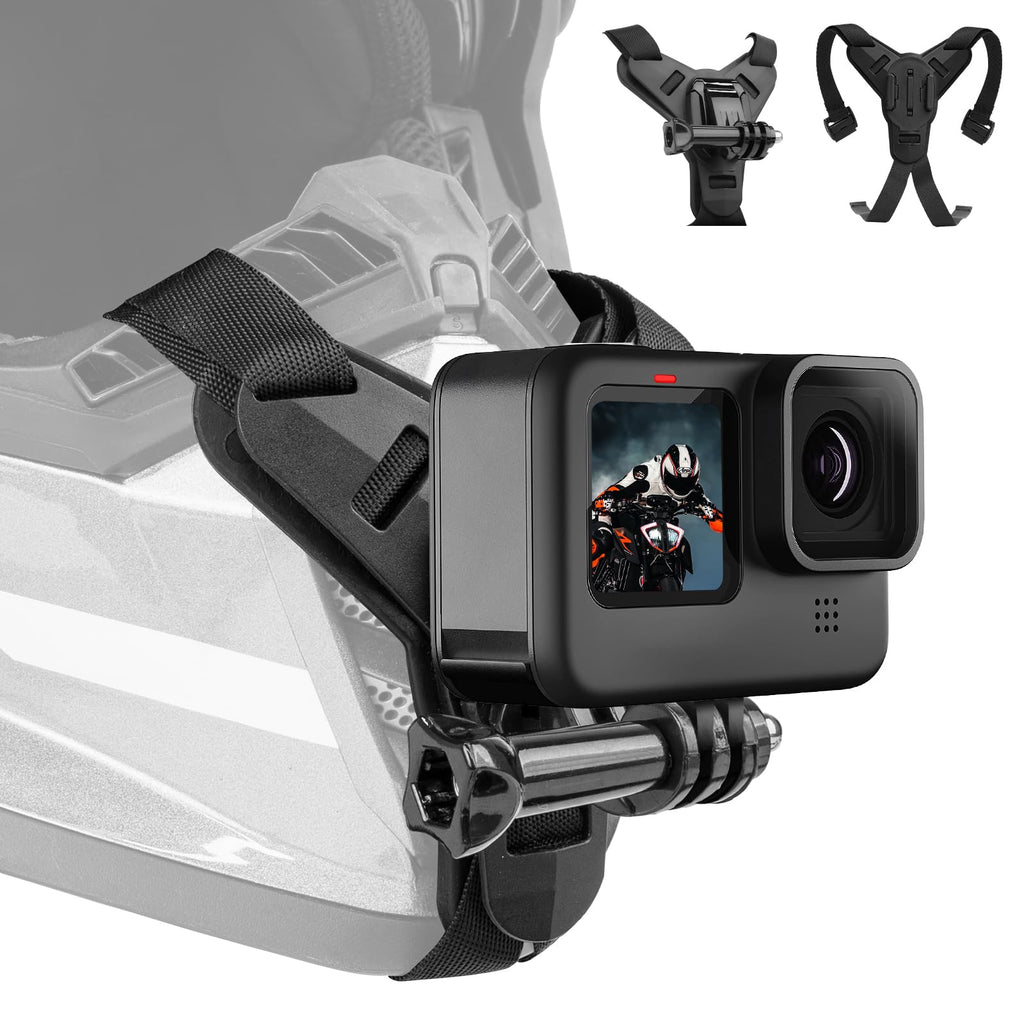 Helmet Mount for GoPro, Motorcycle Chin Strap Attachment with Extension J Hook Dirt Bike Holder Mounting Accessories for Go Pro Max Hero 12 11 10 9 8 7 Insta360 X3 GO3 DJI Action 3 4 Camera