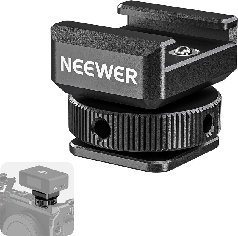 NEEWER Cold Shoe Mount Adapter Compatible with DJI Hollyland Rode Wireless Lavalier Microphone Receiver, Anti Drop Mic Accessories with Retractable Pins, Metal Camera Cage Mount Adapter, UA030 1