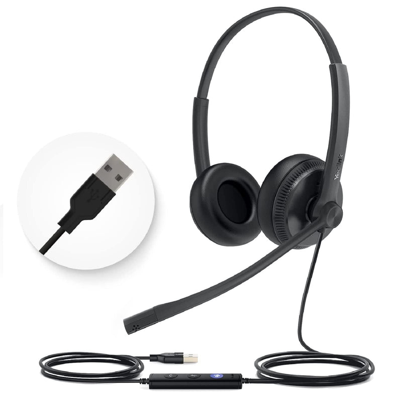 [AUSTRALIA] - Yealink UH34 USB Headset with Mic,Stereo Wired Headphones with Noise Cancelling Microphone,Teams Certified,Professional Work Headphones for VoIP Phone PC Computer Call Center Office USB（Leatherette) 