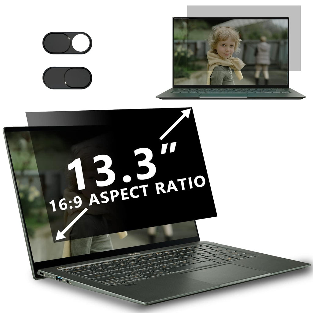 13.3 Inch Laptop Privacy Screen Filter Compatible with HP/Dell/Acer/Samsung/Lenovo/Toshiba,etc and Other 13.3" Screen 16:9 Widescreen Display Laptop Privacy Screen Anti-Blue and Anti-Glare Protector with Webcam Cover Privacy Film + Webcam Cover
