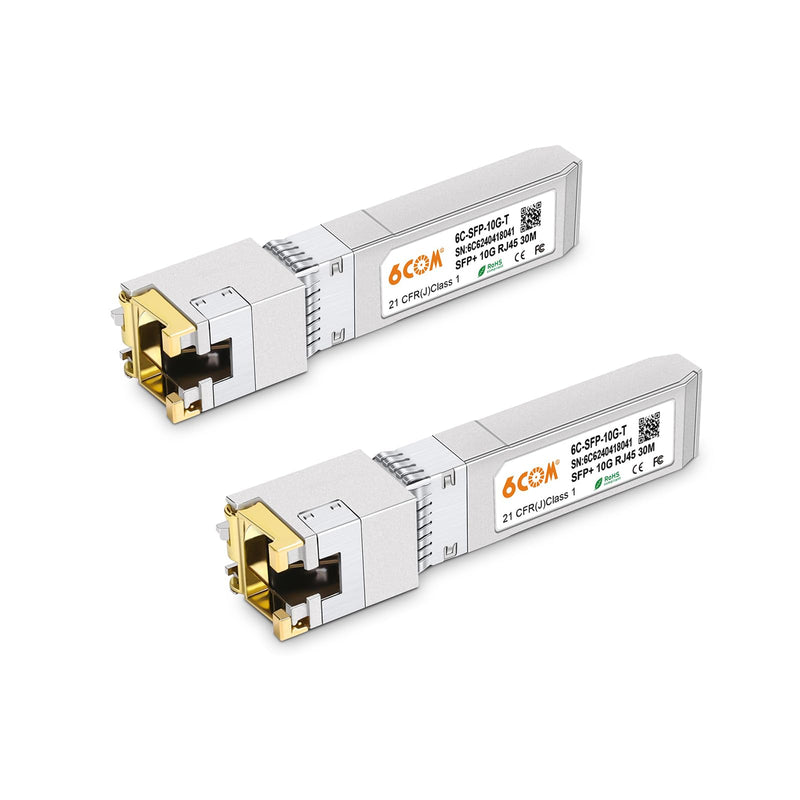 2Pack 10Gb SFP+ to RJ45 Ethernet Transceiver, 10Gbase-T Copper SFP Module | Compatible Cisco SFP-10G-T-S, Ubiquiti uacc-cm-rj45-mg, Netgear, Mikrotik s+rj10, TP-Link, CAT.6a/7, 30m/98.4ft 2 Pack 10GBase-T: 30m