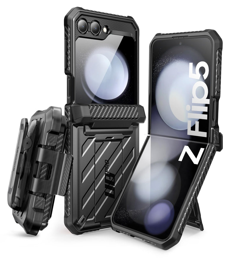 SUPCASE Unicorn Beetle Pro Series Case for Samsung Galaxy Z Flip 5 5G (2023), [Hinge Protection] Dual Layer Rugged Protective Case with Holster & Kickstand (Black) Black