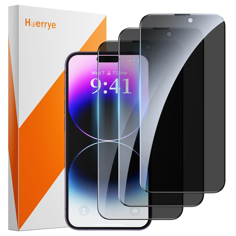 Hoerrye 3 Pack Privacy Screen Protector for iPhone 14 Pro Max,28°Anti-Spy Anti-Blue Light HD Tempered Glass Film 2.5D Full Coverage Bubble Free Waterproof Anti-Scratch 3 Pack Privacy & Anti-Blue Light