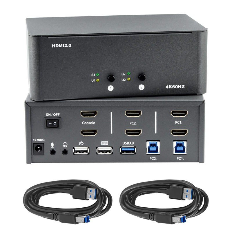KVM Switch 2 Monitors 2 Computers, HDMI 4K@60Hz KVM Switch with USB3.0, 2 Computers Share One Set of Keyboard, Mouse and Monitors, Supports Windows/Mac/Linux