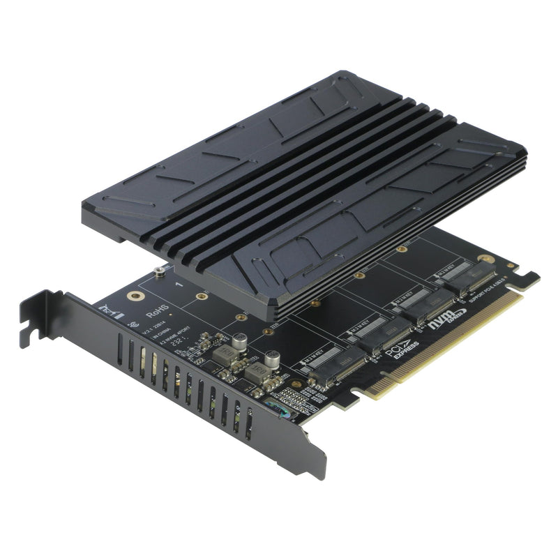 [AUSTRALIA] - Quad NVMe PCIe Adapter, RIITOP 4-Port NVMe to PCI-e 4.0/3.0 x16 Expand Controller Card with Heatsink for 2280/2260/2242/2230 M.2 NVMe SSD (PCI-e Bifurcation Required) 