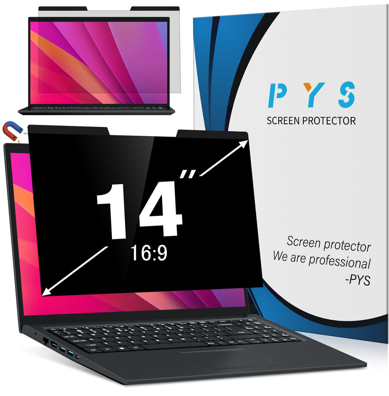 PYS Magnetic 14 Inch Laptop Privacy Screen(16:9 Aspect) - Computer Screen Privacy Shield, Anti-Glare Blue Light Filter, Detachable Privacy Screen Protector for Lenovo Thinkpad, HP Elitebook, Dell 14 Inch (16:9)