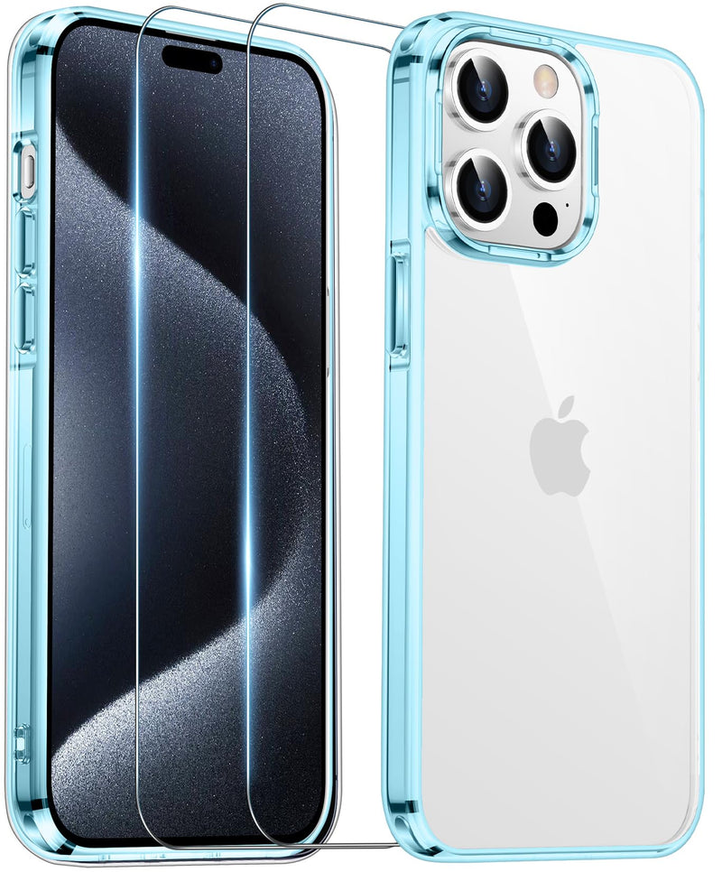 Temdan Designed for iPhone 15 Pro Max Case Clear, [Non-Yellowing] [Military-Grade Drop Protection] Slim Thin Shockproof Protective Cover Phone Case for iPhone 15 Pro Max Case Clear-Blue