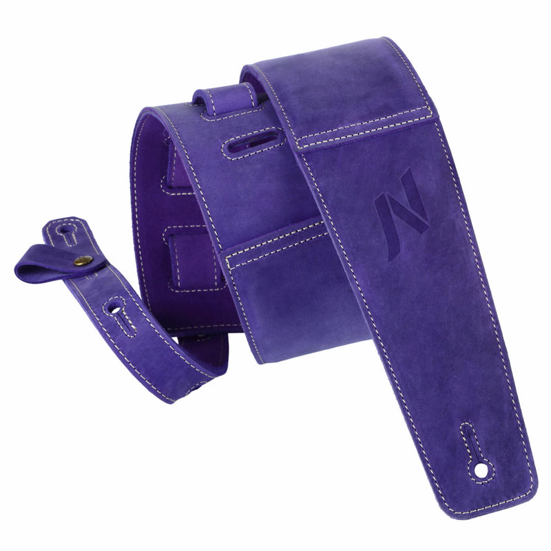 Nefelibata 3" Guitar Strap in First Layer Leather with Foam Padding and Cable Storage Loops for Bass, Electric and Acoustic Guitars (Lavender Purple) Lavender Purple