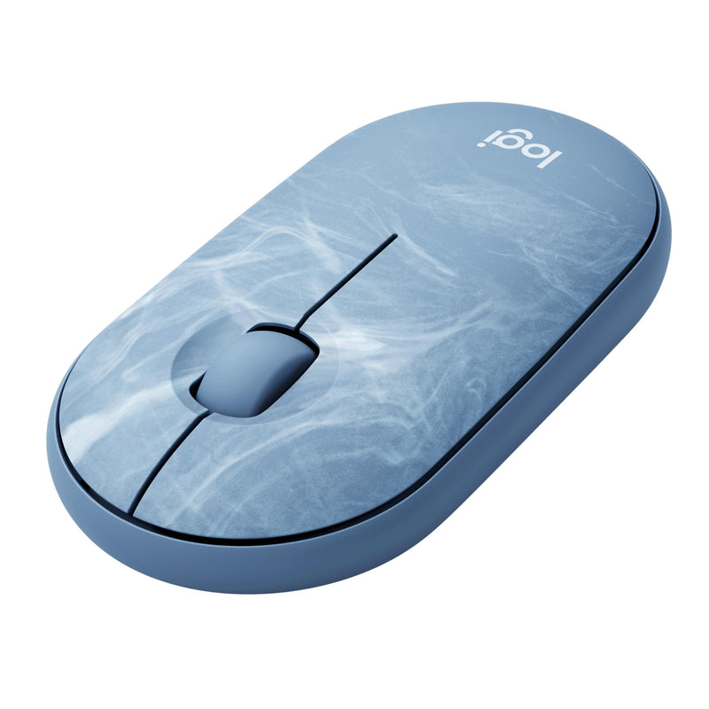 Logitech Pebble Wireless Mouse with Bluetooth or 2.4 GHz Receiver, Silent, Slim Computer Mouse with Quiet Clicks, for Laptop/Notebook/iPad/PC/Mac/Chromebook - Blue Marble