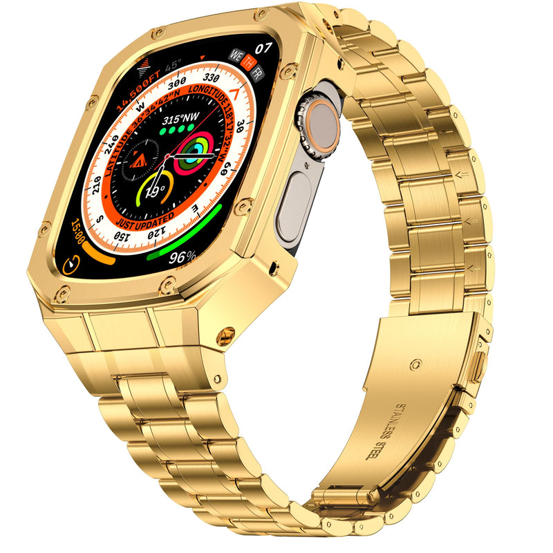 Stainless Steel Case and Band Compatible with Apple Watch Ultra 49mm | Apple Watch Metal Strap and Cover for iWatch Series Ultra 3/2/1 49mm for Men, Gold 49mm(Ultra 3/2/1)