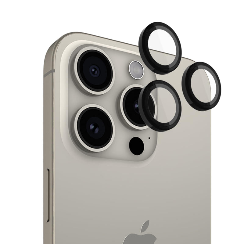 Pelican Camera Lens Protector w/ Aluminum Rings for iPhone 15 Pro Max/iPhone 15 Pro - 9H Tempered Glass - Durable Anti-Scratch, Anti-Shatter, HD View w/Night Shoot, Case Friendly, Easy Install - Black iPhone 15 Pro / iPhone 15 Pro Max