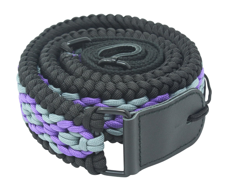 [AUSTRALIA] - Ten Point Gear® 550 Paracord Guitar Strap - Full Grain Leather Ends for Music Playing Comfort, Stability, and Durability. Purple Rain 