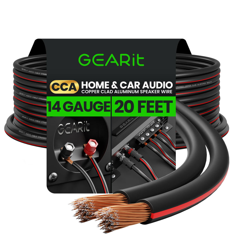 GearIT 14AWG Speaker Wire, Pro Series 14 Gauge Speaker Wire Cable (20 Feet / 6.09 Meters) Great Use for Home Theater Speakers and Car Speakers, Black 20 Feet